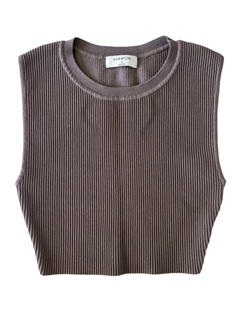 Babaton Ribbed Sculpt Knit Crop Top in Taupe